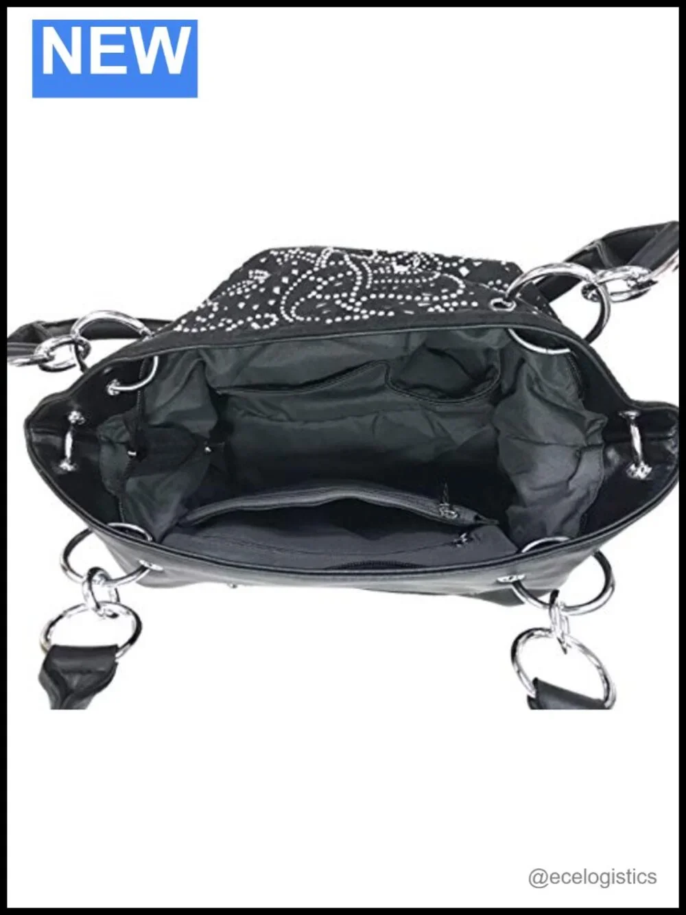 Laser Cut Bling Double Handle Purse Faux Leather Hobo Bag